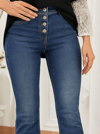 Kadın Yüksek Bel Önden Düğmeli Cep Detay Ispanyol Paça Denim Pantolon