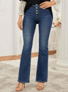 Kadın Yüksek Bel Önden Düğmeli Cep Detay Ispanyol Paça Denim Pantolon