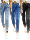 Kadın Yüksek Bel Önden Düğmeli Jean Pantolon