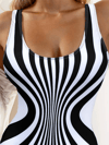Kadın Yuvarlak Yaka Askılı Zebra Desen Baskılı Dalgıç Mayo