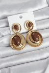 Kahverengi Sallantılı Damla Model Gold Renk Vintage Kadın Küpe