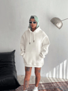 Kapşonlu Üç İplik Penye Basic Sweatshirt - Beyaz