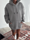 Kapşonlu Üç İplik Penye Basic Sweatshirt - Boyalı Gri