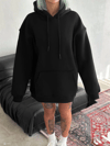Kapşonlu Üç İplik Penye Basic Sweatshirt - Siyah