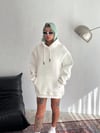 Kapşonlu Üç İplik Penye Basic Sweatshirt - Beyaz