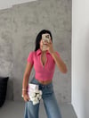Kaşkorse Yaka Fermuarlı Bluz Fuşya