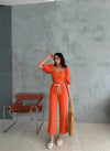 Keten Crop Karpuz Kol Bluz-pantolon Hasır Kemerli - Orange
