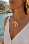 Kırlangıç Model Gold Renk Choker Kadın Kolye