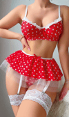 Kırmızı Puantiye Etekli Kadın Fantazi Seksi Kostüm 2076