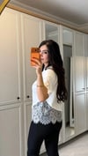Kısa Kollu Bısıklet Yakalı Dantel Detaylı Vıskon Ikı Iplık Bluz