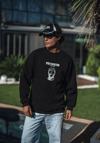 Kışlık Bisiklet Yaka Baskılı Sweatshirt - Siyah