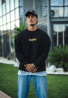Kışlık Bisiklet Yaka Baskılı Sweatshirt - Siyah