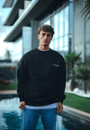 Kışlık Bisiklet Yaka Oversize Baskılı Sweatshirt - Siyah