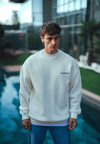 Kışlık Bisiklet Yaka Oversize Baskılı Sweatshirt - Beyaz