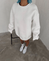 Kışlık Bisiklet Yaka Üç İplik Basic Sweatshirt - Beyaz
