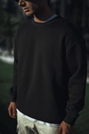Kışlık Bisiklet Yaka Üç İplik Basic Sweatshirt - Siyah