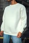Kışlık Bisiklet Yaka Üç İplik Basic Sweatshirt - Beyaz