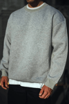Kışlık Bisiklet Yaka Üç İplik Basic Sweatshirt - Gri