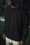 Kışlık Bisiklet Yaka Üç İplik Basic Sweatshirt - Siyah