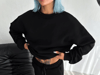 Kışlık Bisiklet Yaka Üç İplik Basic Sweatshirt - Siyah
