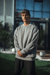 Kışlık Bisiklet Yaka Üç İplik Basic Sweatshirt - Boyalı Gri