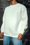 Kışlık Bisiklet Yaka Üç İplik Basic Sweatshirt - Beyaz