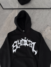 Kışlık Kapşonlu Baskılı Oversize Sweatshirt- Siyah