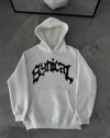 Kışlık Kapşonlu Baskılı Oversize Sweatshirt- Beyaz