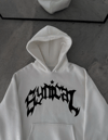 Kışlık Kapşonlu Baskılı Oversize Sweatshirt- Beyaz