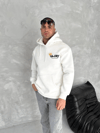 Kışlık Üç İplik Kapşonlu Sweatshirt - Beyaz