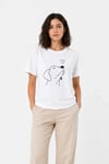 Köpek Figürlü Minimal Baskılı Tişört Kısa Kol Yazlık T-shirt - Beyaz