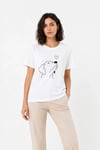 Köpek Figürlü Minimal Baskılı Tişört Kısa Kol Yazlık T-shirt - Beyaz