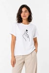 Kore Parmak Kalp Aşk Temalı Minimal Baskılı Tişört Yazlık Kısa Kol T-shirt  - Beyaz