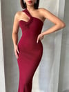 Krinkıl Tek Omuz Uzun Elbise Bordo S25455