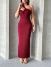 Krinkıl Tek Omuz Uzun Elbise Bordo S25455
