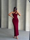 Krinkıl Tek Omuz Uzun Elbise Bordo S25455