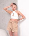 Kuşaklı Keten Şort Bej S255265