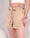 Kuşaklı Keten Şort Bej S255265