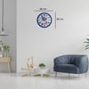 Lacivert Çiçek Desenli 36 Cm Duvar Saati