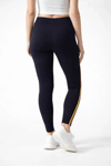 Likralı Yan Sarı Şeritli Detaylı Tayt - Siyah