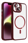 Mey İthalat®   iPhone 13 Remim Lensli Magsafe Standlı Kapak - Bordo