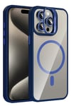 Mey İthalat®   iPhone 15 Pro Max Remim Lensli Magsafe Standlı Kapak - Lacivert