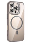 Mey İthalat®   iPhone 16 Pro Max Remim Lensli Magsafe Standlı Kapak - Titan Gri