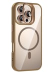 Mey İthalat®   iPhone 16 Pro Max Remim Lensli Magsafe Standlı Kapak - Kahverengi