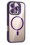 Mey İthalat®   iPhone 16 Pro Max Remim Lensli Magsafe Standlı Kapak - Derin Mor