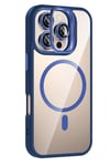 Mey İthalat®   iPhone 16 Pro Max Remim Lensli Magsafe Standlı Kapak - Lacivert