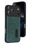 Mey İthalat®   iPhone 17 Pro Max Sara Kartvizitli Deri Kılıf - Yeşil