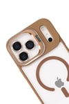 Mey İthalat®   iPhone 17 Pro Remim Lensli Magsafe Standlı Kapak - Kahverengi