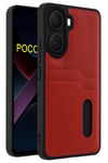 Mey İthalat®   Poco X7 Pro Kılıf Sara Kartvizitli Deri Kılıf - Kırmızı