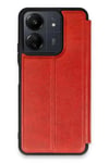 Mey İthalat®   Redmi 13C Kılıf Flip Cover - Kırmızı